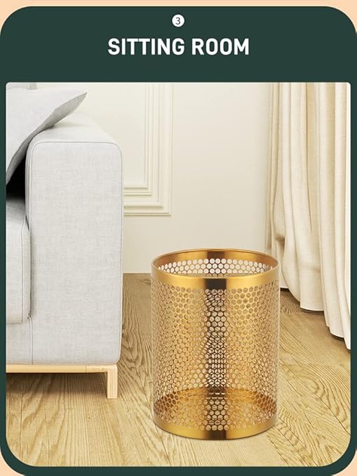 Mesh Wastebasket Round Mesh Stainless Steel Wastebasket Trash Can Recycling Bin for Home Office Bathroom Bedroom &amp Kitchen 3.5 Gallon / 12L 11 H x 10 D Garbage Can-Rose Gold
