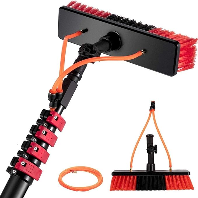 Window Cleaning Kit with Extension PoleWater Fed Cleaning SystemTelescopic Solar Panel Cleaning Brushes Rod3.6m -10.8m Extension Water Fed Pole6M/20FT