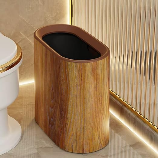 Trash Can for Bathroom 3.7 Gal Plastic Marble Wood Pattern Small Office Garbage Can for Bedroom Kitchen Slim Trash Bin Waste Basket Decorative Modern Trashcans (Plastic Wood Pattern)