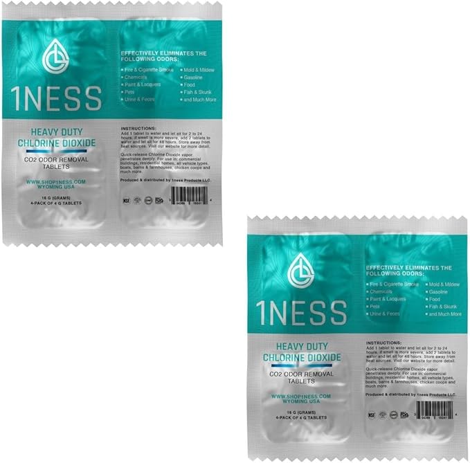 1ness Premium Heavy Duty Chlorine Dioxide Odor Neutralizing Tablets – 32g (Pack of 8) – Deep Penetrating CLO2 Odor Removal for Home &amp Commercial Use
