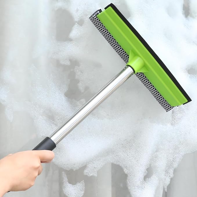 Window Cleaning Kit Squeegee with Bucket for Windshield Cleaning Bathroom Shower Doors Mirrors Tiles and Car Windows (Green)