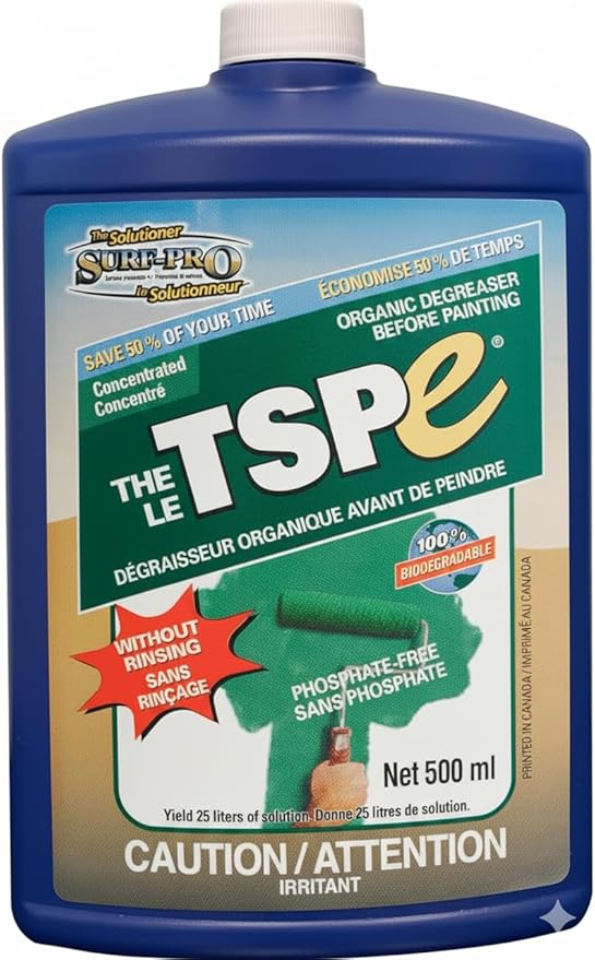 SURF PRO TSP e Organic Degreaser – Phosphate-Free 500ml Concentrate Makes 6.6 Gal (25L) Solution – Biodegradable Cleaner for Walls Trim Siding – No Rinse Paint Prep