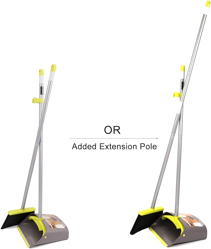 TreeLen Broom and Dustpan Set TreeLen Broom with Dust Pan with Long Handle Combo Set for Office and Home Standing Upright Sweep Use with Lobby