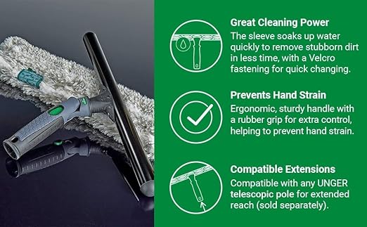 Unger Commercial ErgoTec Advanced Window Cleaning Ninja Kit 4-in-1 – Squeegee Scrubber Tool Holder Microfiber Cloth – Professional Indoor/Outdoor Window Cleaning Equipment WNK12