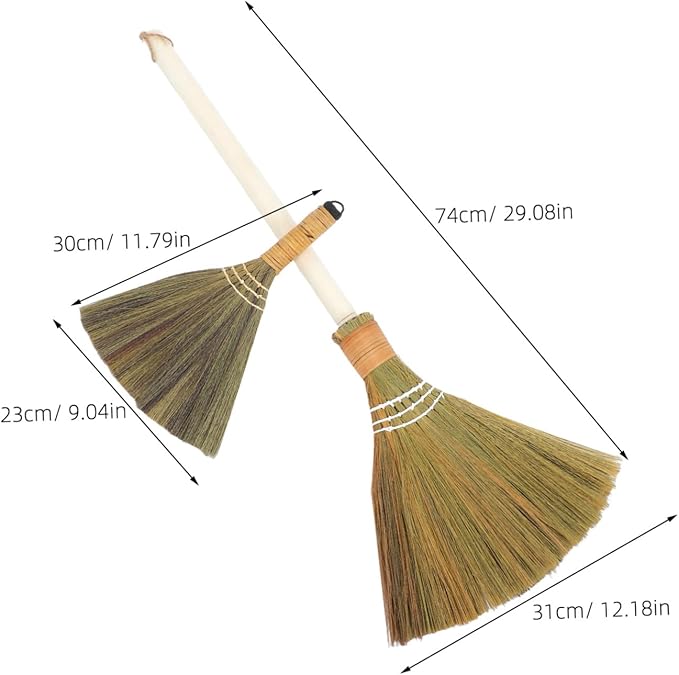 Cabilock 2pcs Natural Straw Soft Bristle Small Whisk Broom Sweep Dust Mop for Home Indoor Broomstick Removable Head Housework