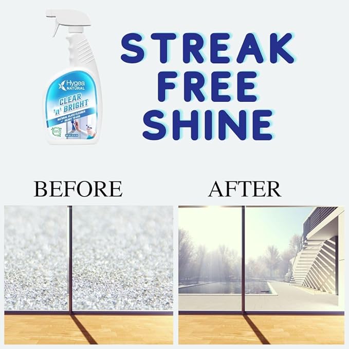 Hygea Natural Clear 'n' Bright - Non-Toxic Glass Cleaner Spray - Streak-Free &amp Ammonia-Free Window Cleaning - Window &amp Mirror Cleaning Supplies - Safe &amp Fast (3 Pack 24oz Spray)