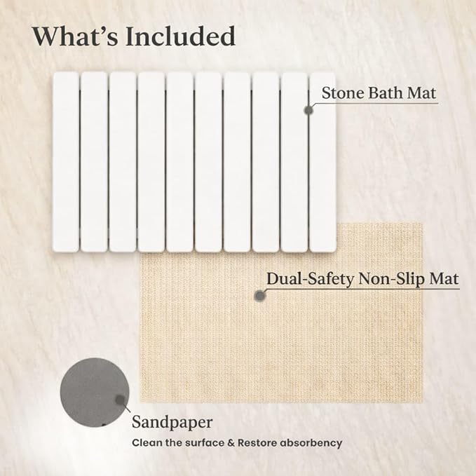 Premium Foldable Stone Bath Mat - Ultra Absorbent Quick Drying Compact Easy to Store &amp Clean Non-Slip Diatomaceous Earth Bath Shower Mat (White)