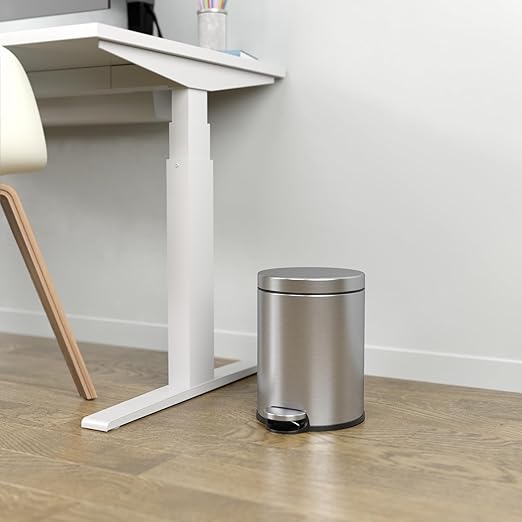 iTouchless SoftStep 1.3 Gallon Small Round Bathroom Step Trash Can with Removable Inner Bucket and AbsorbX Odor Filter Stainless Steel 5 Liter Pedal Garbage Bin for Bedroom