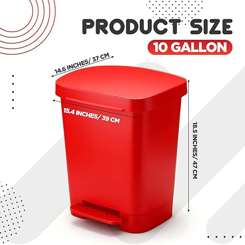 1pcs Red Step on Trash Can Hands-Free Waste Bin with Odor Control Lid Touchless Sanitary Use Garbage Can for Lab Dental Home Clinic Office (10 Gallon)
