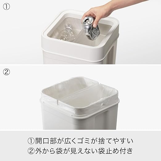 Like-IT LBD-53 Stylish Square Trash Can - Lidless Multi-Purpose Bin 1.7 Gal (45 L) Capacity White Dust Box Made in Japan Plastic Bottle Disposal