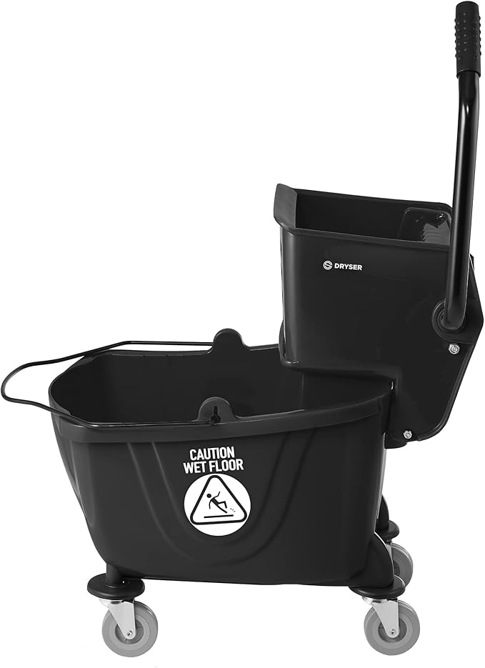 Dryser Commercial Mop Bucket with Side Press Wringer 26 Quart Black