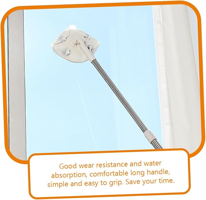 Retractable Dust Mop for Floor Cleaning with Triangular Microfiber Head Hand-Free No Wash Cleaning Mop Suitable for Household Dust Removal White Adjustable Handle