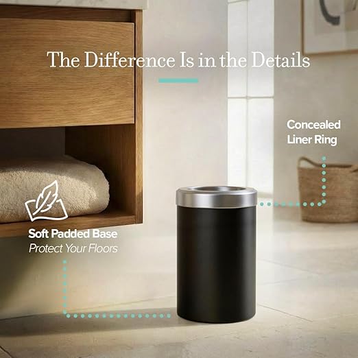 Gatco Small Bathroom Trash Can with Lid Round 3 Gallon Stainless Steel Wastebasket Under Sink Matte Black and Satin Nickel for Bathroom Bedroom Office (1912SN)