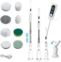 Electric Spin Scrubber with LCD DisplayShower Scrubber with Long HandleCordless Power Cleaning Brush with 8 Brush Heads Electric Scrubber for Bathroom Kitchen CleaningIPX7 Waterproof