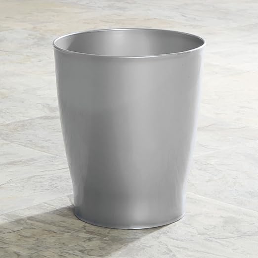 mDesign Round Plastic Bathroom Garbage Can 1.25 Gallon Wastebasket Garbage Bin Trash Can for Bathroom Bedroom and Kids Room - Small Trash Can - Fyfe Collection - Silver
