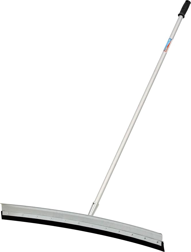 Unger Professional AquaDozer Max Kit 36” Smooth Surface Curved Floor Squeegee and 48” Dual End Pole Rubber Blade Scrubber and Broom for Concrete Asphalt and Tough Cleaning Jobs