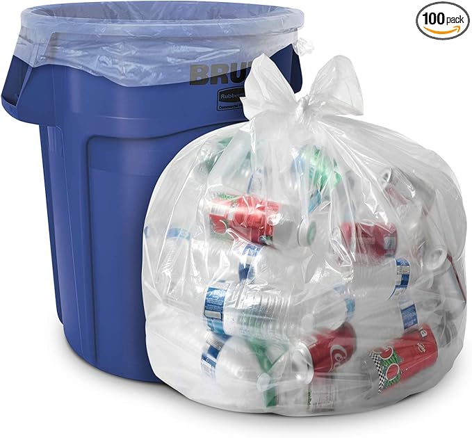 Aluf Plastics 55-60 Gallon 1.2 MIL (equivalent) Thick Clear Heavy Duty Trash Bags - 38 x 58 - Pack of 100 - For Recycling Kitchen Contractor &amp Outdoor