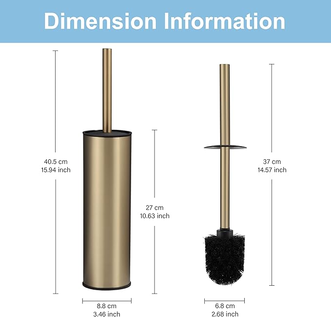 BGL Brushed Gold Toilet Brush and HolderStainless Steel Toilet Brushes for Bathroom with Holder