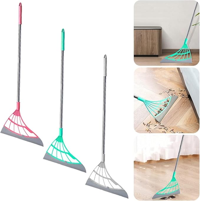 Brooms Rubber Broom Hand Push Broom Floor and Window Wiper Scraper Detachable Long Handle Quick Dry Dirt Hair Remover Accessories(Blue)