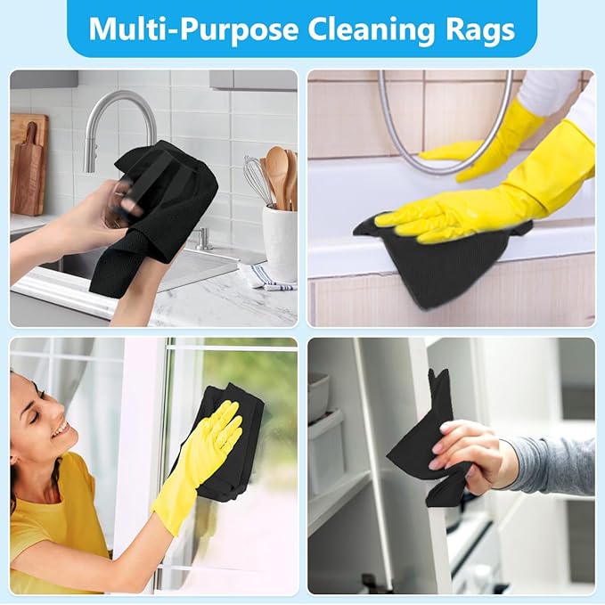 GLIMGLINT Black Microfiber Cleaning Cloth 100 Pack Cleaning Rags Lint-Free Ultra Absorbent Reusable Paper Towels for Home Kitchen Car Garage or Shop Dish Rags 11 x 9