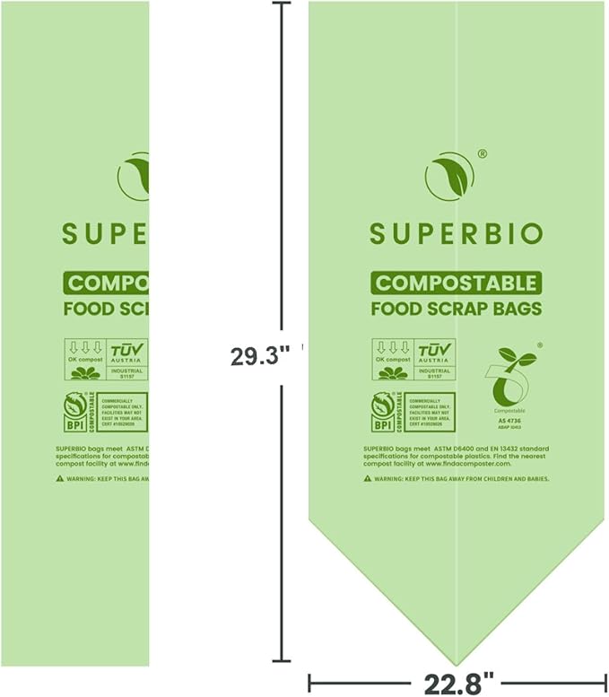 SUPERBIO 13 Gallon Compostable Kitchen Waste Bags 50 Count 1 Pack Flat top Food Scrap bags Certified by BPI and OK compost INDUSTRIAL 49.2L 0.87 Mil