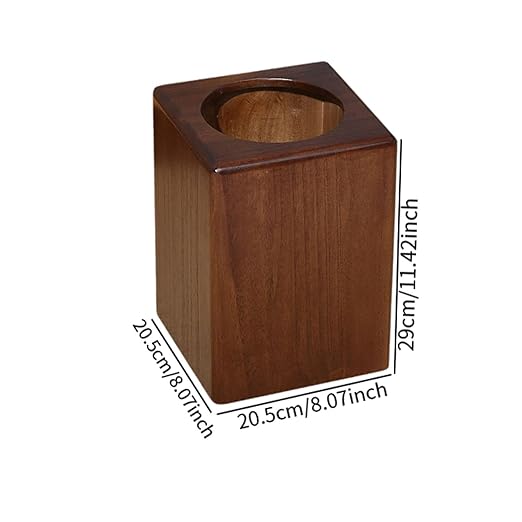 Trash Bin Square Waste Basket Minimalist Rustic Household Garbage Container Garbage Can for Bedroom Living Room Office Walnut Color