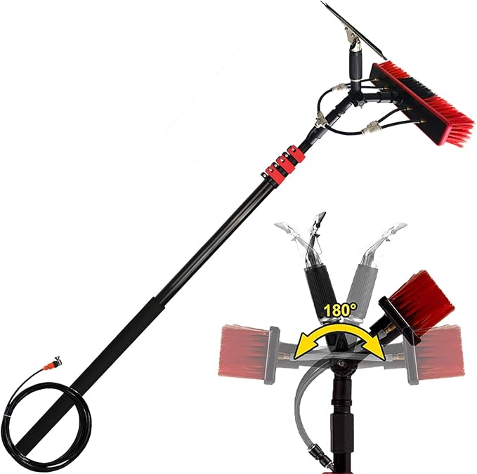 Window Cleaning Brush Window Cleaning Pole Window Cleaner Kit Water Hose Fed Pole Cleaning Photovoltaic and Solar Panels-36FT