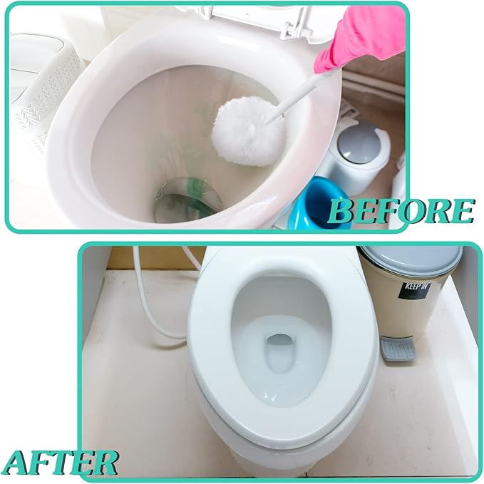 Zhehao 50 Pcs Toilet Bowl Brush Soft Swab Toilet Bowl Bulk White Reusable Long Plastic Handled Cleaners Scrubber Mop with Silk Cotton for Home Bathroom 15 x 3 Inch Without Cone Cup
