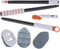 Veemoon Multi-Functional Grout Brush and Floor Scrub Brush Set with Extendable Handle for Bathroom and Shower Floor Includes Replaceable Scrub and Cleaning Cloth Heads