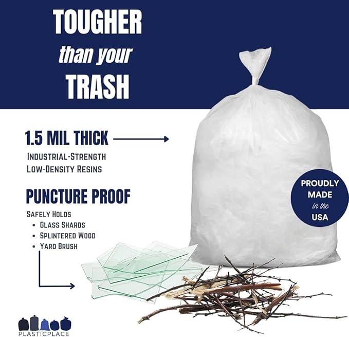 Plasticplace - W33LDC1 33 Gallon Trash Bags │ 1.2 Mil │ Clear Heavy Duty Garbage Can Liners │ 33 x 39 (100 Count)