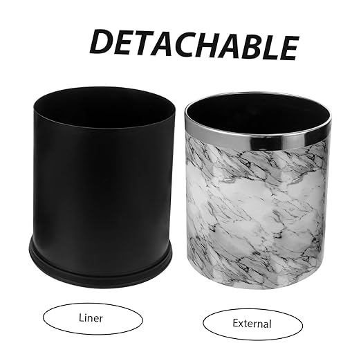 VOSAREA Marble Pattern Trash Bin Waste Basket for Bathroom Bedroom Office Kitchen Easy to Clean Stylish Design for Spaces