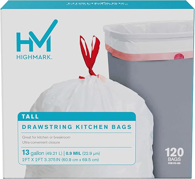 Highmark 0.9-mil Drawstring Trash Bags 13 Gallons White Box Of 120 DP848808