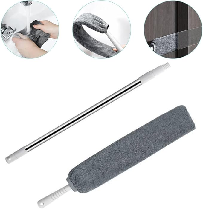Microfiber Dust Cleaner and Retractable Telescopic Duster with Extendable Pole and Washable Cloth for Furniture Gaps and Under-Bed Cleaning at Home