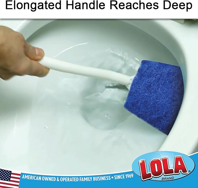 LOLA Bath &amp Toilet Bowl Scrubber Brush w/Comfort Handle 6 Pack w/Hang Hole. Non-Scratch Removes Rings w/Scrubbing Pad