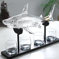 Wine Decanters 1000ml Sharks Whiskey Decanter Set with 4 Glasses &amp Wood Stand Glass Liquor Decanter For Whiskey Scotch Bourbon Vodka (Decanter Set)