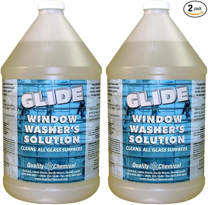 Quality Chemical Glide Window Washer's Solution Commercial Window Cleaning Soap - Outdoor Glass Cleaner for Window Washing Solution Window Cleaning Solution - 128 oz (Pack of 2)