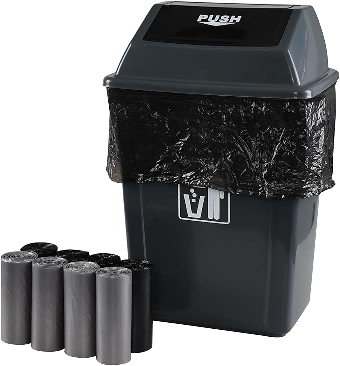 Yuright 10 Gallon Kitchen Garbage Bags Wastebasket Trash Bags 200 Counts Black &amp Grey