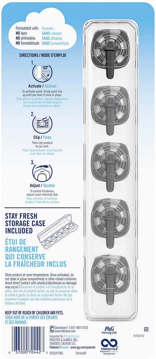 Febreze Car Air Freshener 5 Count Platinum Linen &amp Sky Gain Original Vent Clips