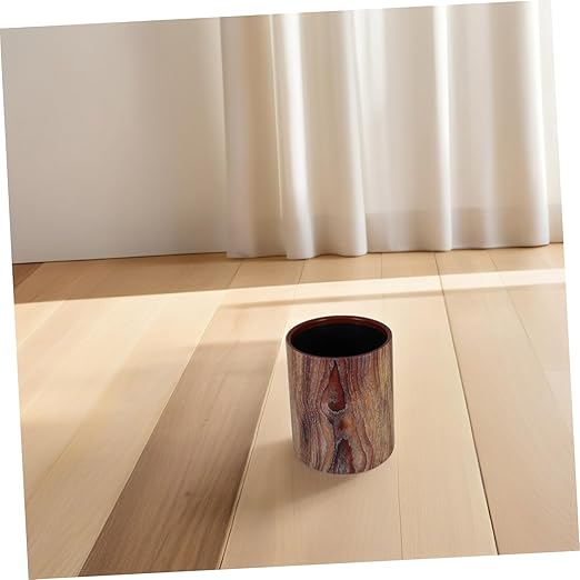 NUOBESTY Rustic Wood Grain Trash Can Vintage Uncovered Wastebasket for Home Office Kitchen and Bathroom Stylish Round Design Optimal Capacity for Daily Use Easy to Clean