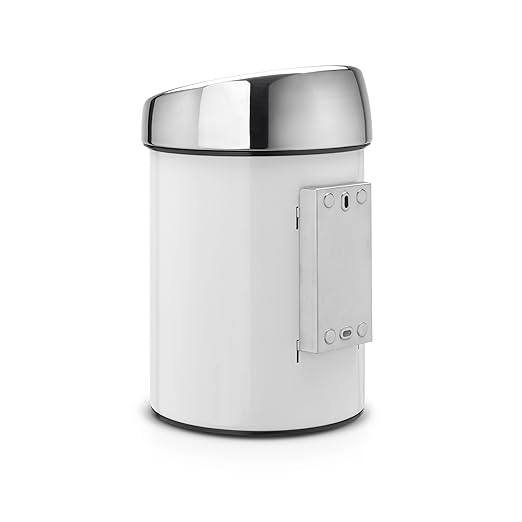 Brabantia Touch Bin Trash Bin Garbage Bin Paper Container with Plastic Insert Wall Mount Lid Brilliant Steel White White 3 L 364488