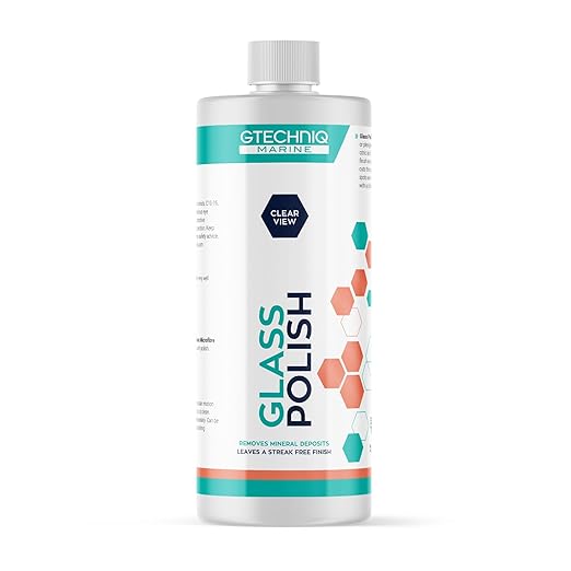 Gtechniq Marine Glass Polish for Boats 8.5 fl oz | Fast-Acting Hydrophobic Formula Removes Minerals Salt Deposits Water Spots and Dirt from Glass and Plexiglass Smear and Scratch-Free Finish