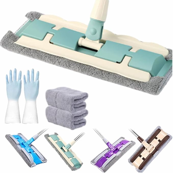 Microfiber Mop Flat Hook Telescopic Flat Floor Mops with 360 Degree Handle Reusable Wet &amp Dry Clamp Cleaning Mops for Home Kitchen and All Floor Surfaces