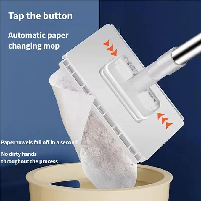 Convenient Cloth Changing Mini Mop No Wash Mop No Touch - Press to Fix &amp One-Click Disassembly 39in Long Handle Retractable 360 Rotation Lazy Mops Clip Mops (1Pc+5 Reusable Cloth)