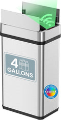 iTouchless 15 Liter / 4 Gallon Stainless Steel Wings Open Lid Sensor Bathroom Trash Can Touchless Automatic Operation Compact Design for Home Office Restroom Bedroom Kitchen