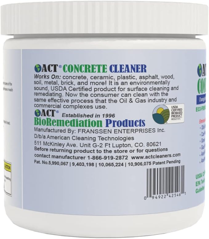 ACT Concrete Cleaner – Eco-Friendly Dry Powder Oil Stain Remover for Driveways Sidewalks Garages &amp Commercial Use | HOA Approved | Bioremediation Formula | Safe around Pets | 8oz