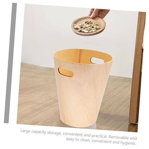 Japanese-Style Wooden Desktop Trash Can Minimalist Tiny Wastebasket for Office Desk and Bathroom Portable Large Capacity Storage Bin Easy to Clean Wood Garbage Container for Living