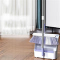 White and Folding Standing Broom Dustpan Set for Home Use with Hanging Teeth Sweeping Rotating