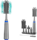 Electric Baby Bottle Cleaner with Drying Rack Silicone Bottle Brush Set Easy-Grip Handle Rechargeable/Waterproof Spinning Brush Grey