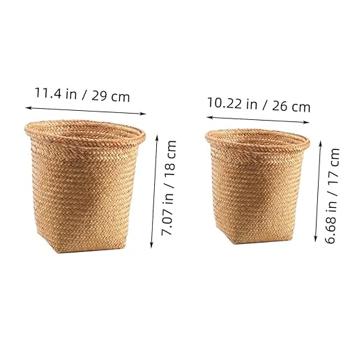 Milisten 2Pcs Woven Trash Cans Lightweight Rattan Wastebaskets for Bathroom Toy Storage and Laundry Organizer Home Office Use