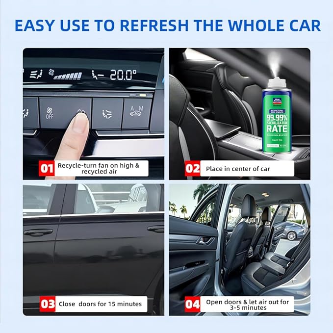 Glodway Whole Car Air Refresher SprayOdor Eliminator Eliminates Strong Vehicle OdorsGreen Tea Scent-6 Ounce Spray Bottle (Plack of 3)